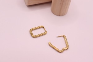 Authentic Gold Plated Rectangular Hoop Earrings For Women Elegant Design