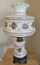 Quiozel 1973 Abigail Adams Brown Floral 3 Way Hurricane Lamp #1962 26