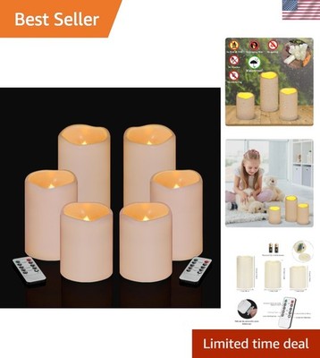 Flickering LED Candle Set of 6 - Smart Waterproof Pillars with Timer Function