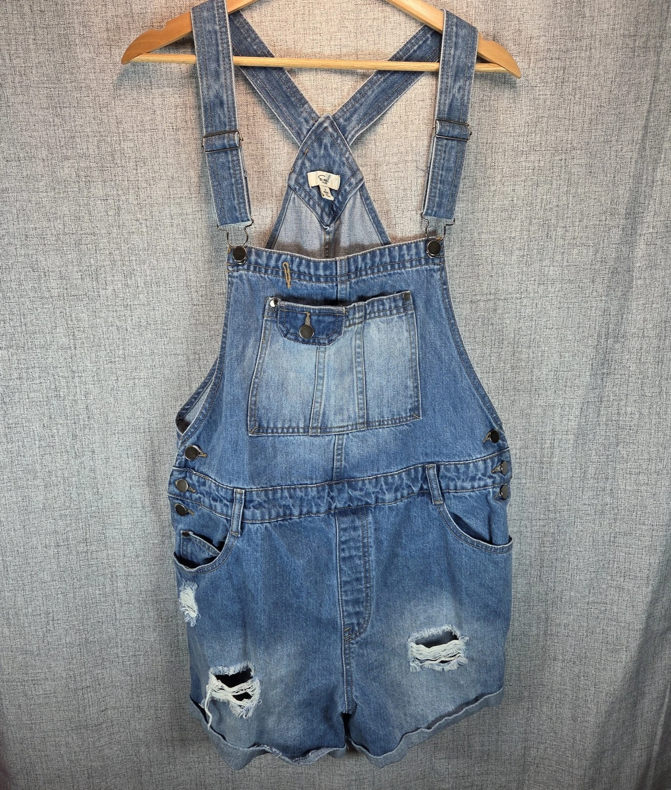 Easel Women's Distressed Blue Denim Short Overalls Size Large Outdoor Boho
Opens in a new window or 