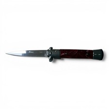 Milano Stiletto Knife Berry Red Marble Handle Mirror Polish 9in Assisted