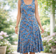 Sundance Sleeveless Cascading Dreams Dress Sz M Blue Floral Cottagecore Fairy