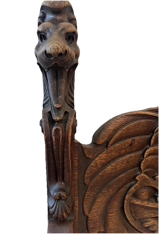 Cadeira antiga Lion Oak North Wind Stomps Burkhardt sólida vitoriana gótica RARA - Imagem 2 de 4