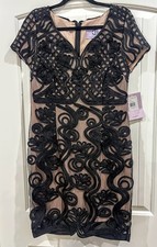 JS Collections Embroidered Soutache Dress Black Short Sleeve Sheath size 12 New