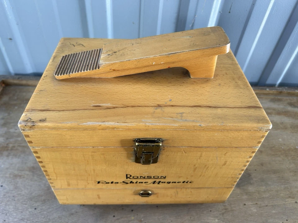 Винтажный Ronson 2-скоростной Roto-Shine магнитный электрический полировщик обуви набор деревянная коробка - Изображение 3 из 4