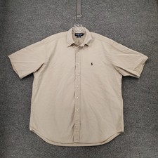 Ralph Lauren Button Down Shirt Mens XL Beige Blake Short Sleeve Pony Preppy