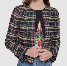 KARL LAGERFELD PARIS Women's Black Tweed Open-Front Jacket Size 6