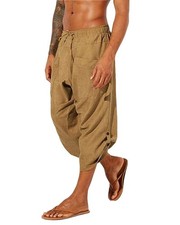 Men's Linen Harem Capri Pants Drawstring 3/4 Shorts Casual Beach Yoga Wear