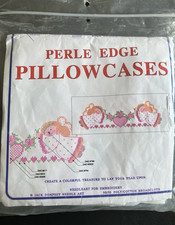 Vintage Dempsey STARBURST OF HEARTS Stamped Pillowcases To Embroidery New Pkg