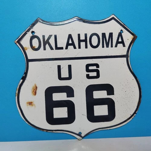VINTAGE OKLAHOMA ROUTE 66 U.S. HIGHWAY ROAD PORCELAIN ENAMEL METAL SIGN 6" x 6"