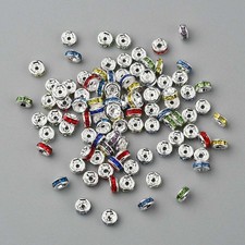 100pcs Rhinestone Spacer Bead Brass Silver Color Plated Rondelle for Jewelry DIY