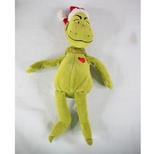 Dr Seuss The Grinch Plush Toy 12in Green Excellent Santa Hat Heart Christmas