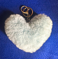 White Faux Fur Heart Keychain Key Ring Charm for Women, Solid, Metal