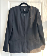 Halston Jacket Size 12 Zip-Front Lined Black Herringbone Career Quiet Luxury EUC