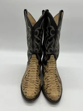 Tony Lama Mens Sz 10D Black Tan Exotic Python Snakeskin Cowboy Western Boots.