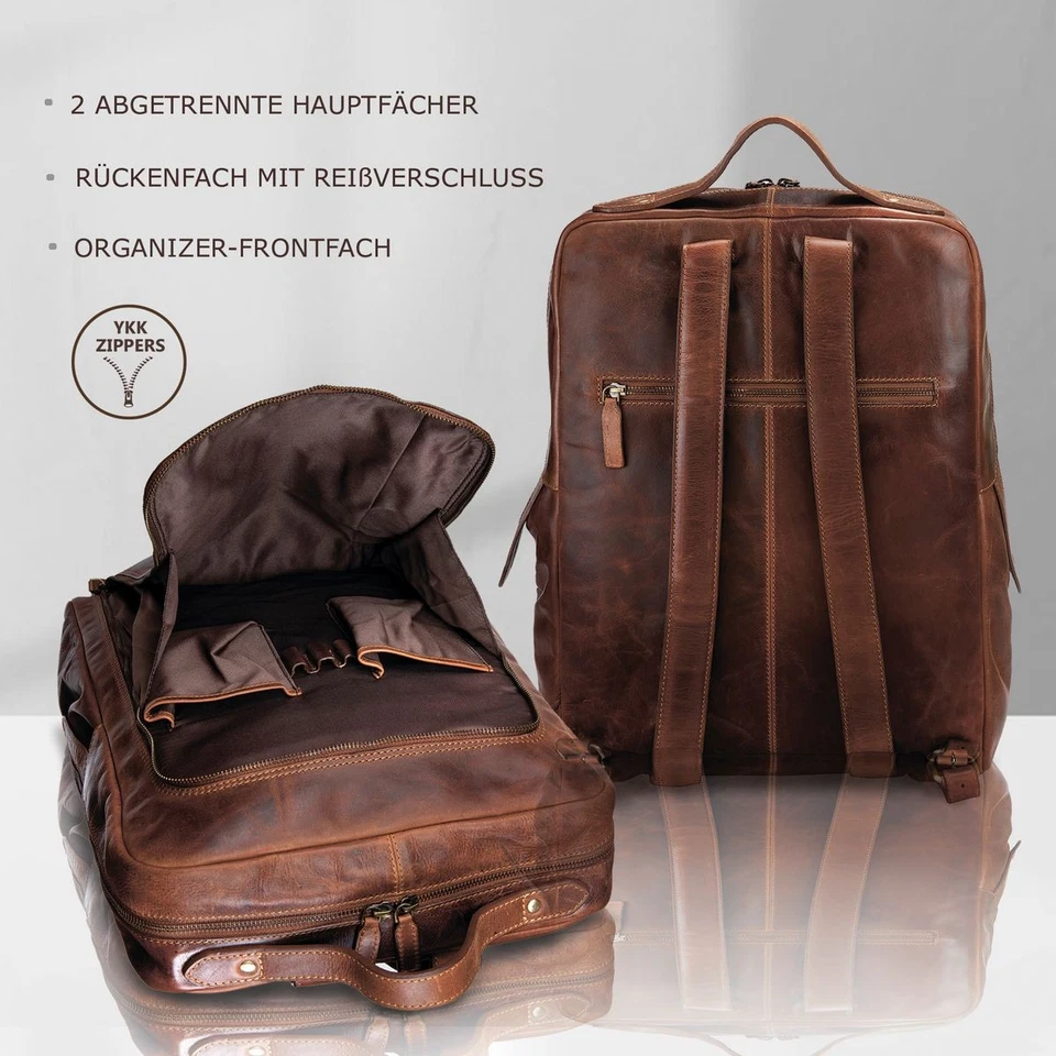 HANDGEFERTIGT Rucksack Damen Herren Leder Laptoprucksack 17 Zoll Handgepäck - Bild 4 von 4