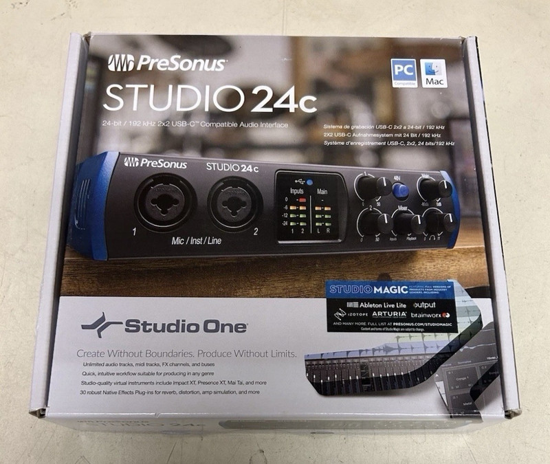 PreSonus Studio 24c USB-C 2x2 Audio Interface, 2 Mic In, 24-bit/192kHz