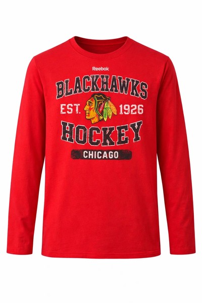 Reebok Boys Chicago Blackhawks Langarm T-Shirt Rot Nhl Crew Neck Small 8-image