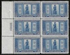 U.S., 1925, Scott #619, 5c Lexington-Concord, Plate Block of 6, Mint, N.H.