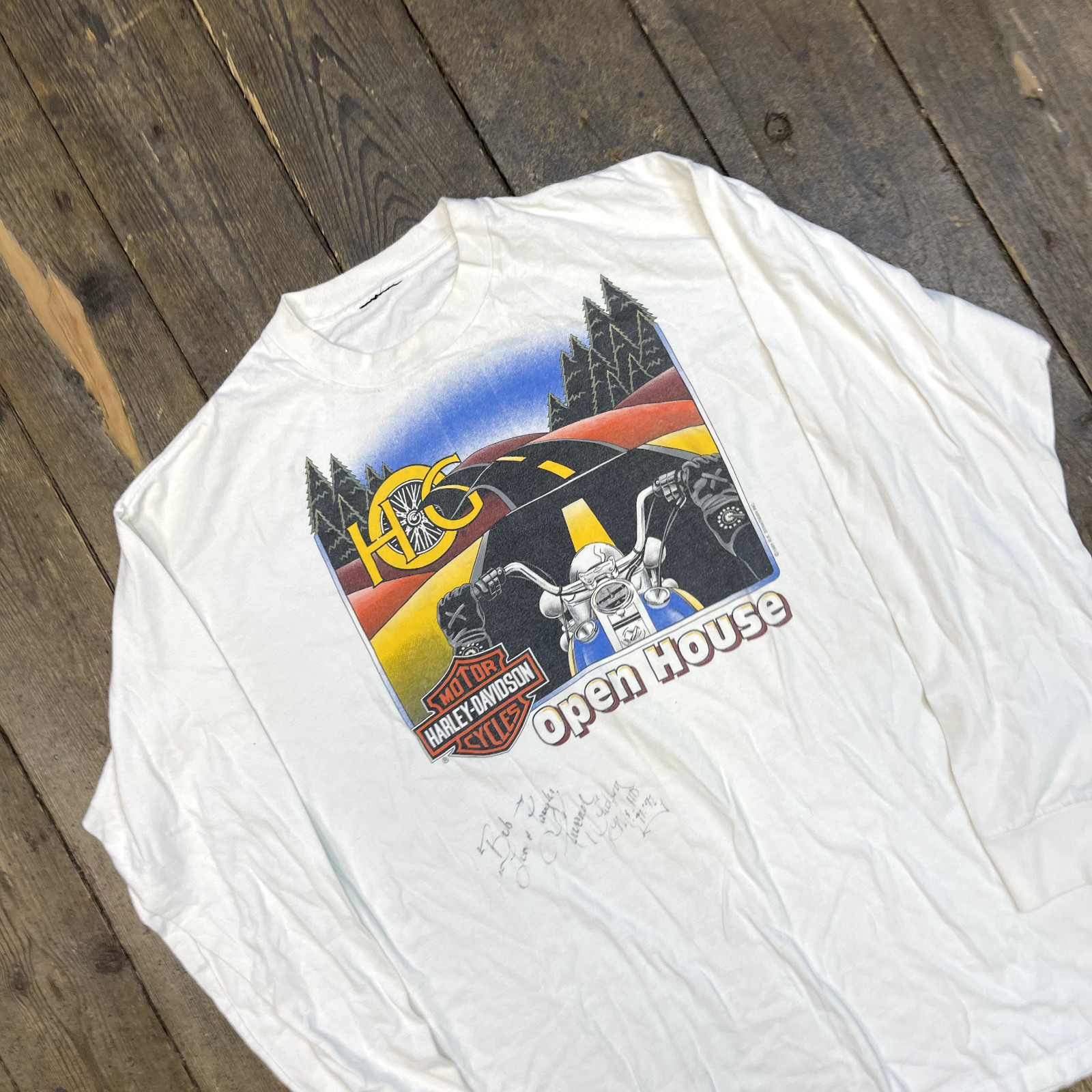 Harley Davidson T-Shirt Long Sleeve Biker Vintage Graphic Tee, White, Mens Large image 4
