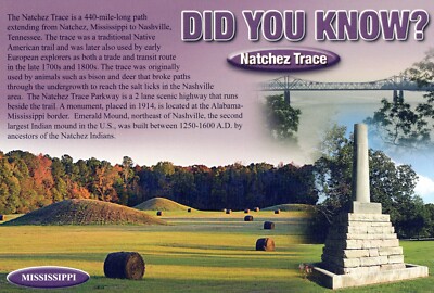 Did You Know? Natchez Trace Mississippi 4x6 Postcard