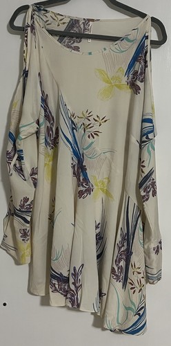 Free People Clear Skies Neutral Floral Asymmetrical Long Sleeve Tunic Blouse - Picture 11 of 23