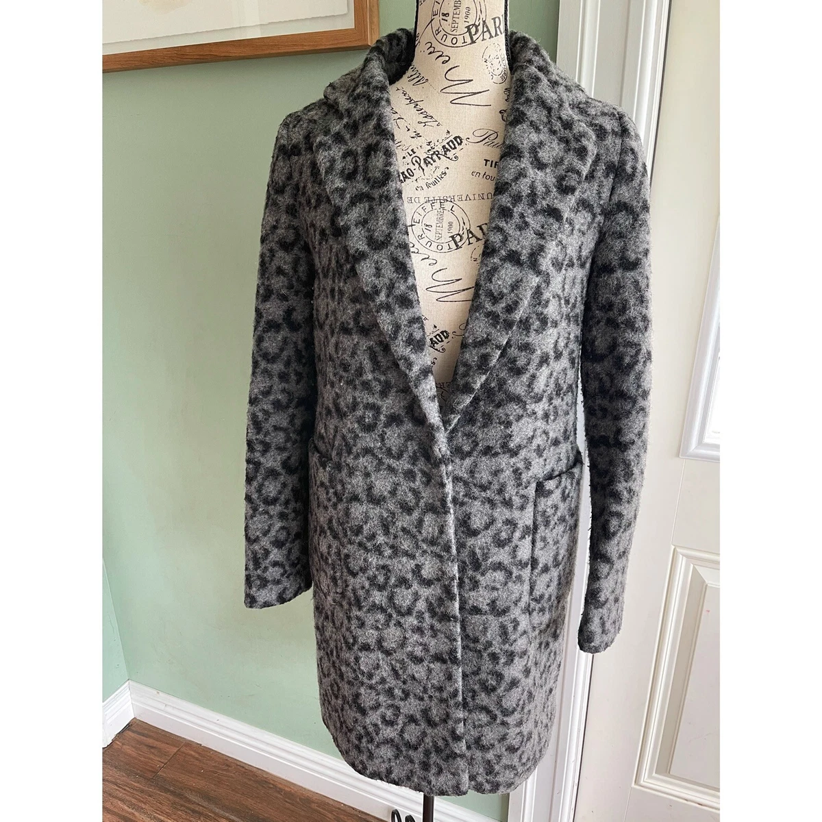 EEUC Mango Oversized Leopard Wool Blend Coat size XXS eBay