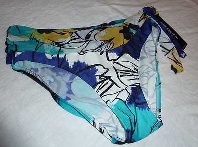 Be Creative Sz 8 10 Bikini Bottom Swimsuit Pants Bright Blue Floral Mesh Sash