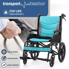 [FDA APPROVED]Lightweight Foldable Transport Wheelchair w/Handbrakes & Footrest