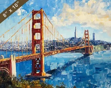 Golden Gate bridge with city view oil painting 8x10 Print