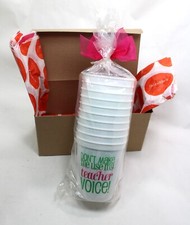 Teacher Gift Set of 10 Plastic Tumblers / Cups NEW in Gift Box