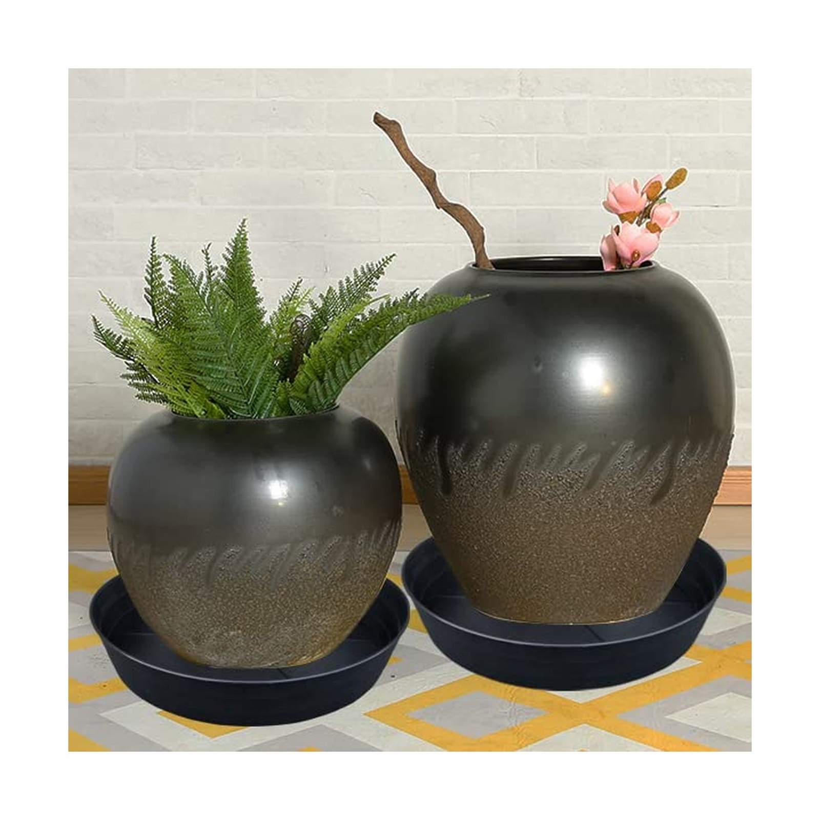 25 Inch Extra Large Planter Saucer, Extra-Deep 4.25 in Black Drip Trays ...