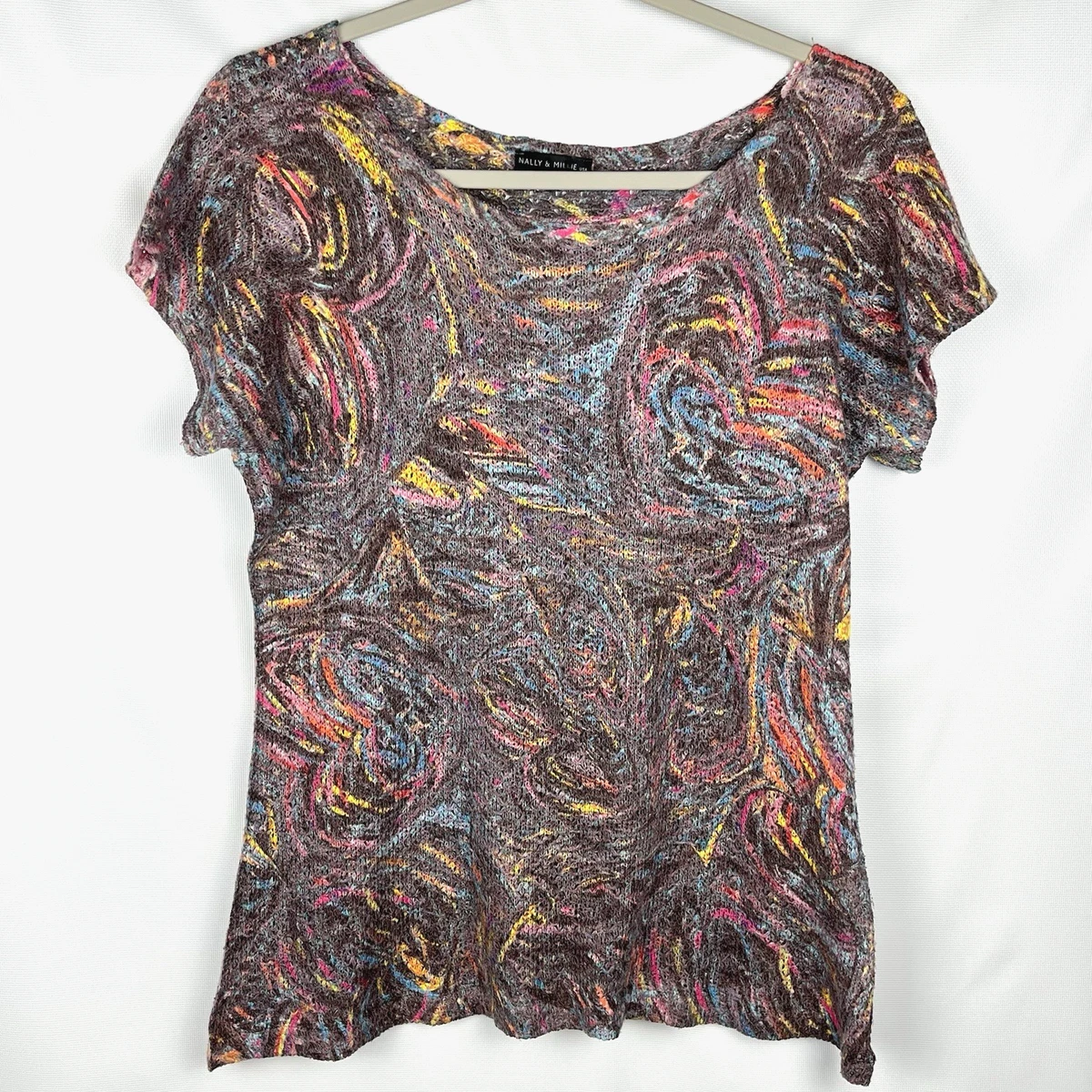 Top Nally & Millie Resort-wear - Manches Courtes, Taille Unique, Blanc, Knit, Fait Aux USA