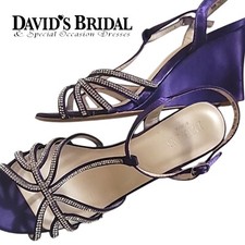 David's Bridal 8.5 Purple Satin Crystal Jewel Rhinestone Strappy Wedges Sandals