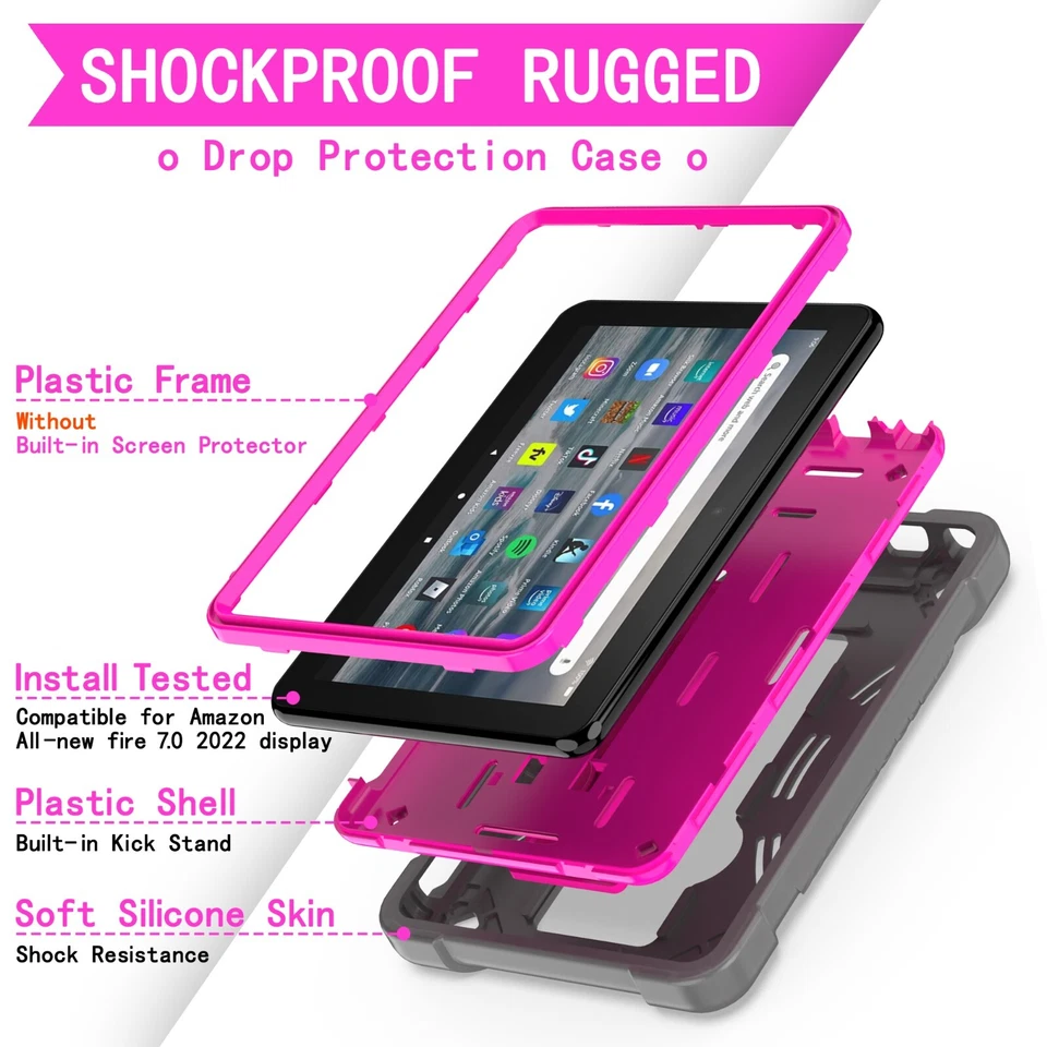 Amazon Fire 7 (12ª Generación, 2022) Estuche Híbrido Cuerpo Completo Protección Resistente Pata de Cabra Foto 4 de 4