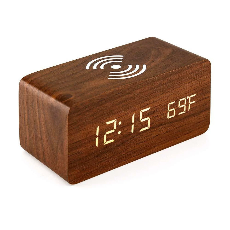 Electric Digital Alarm Clock LED Wooden Clock Modern Bedside Clock Room Decor - Image 4 of 4