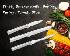 Rada 3 Pc Set Stubby Butcher, Peeling Paring, & Tomato Slicer (Silver Handle)