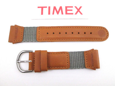 Genuine Timex Expedition 19mm lug size watch band olive green nylon tan leather