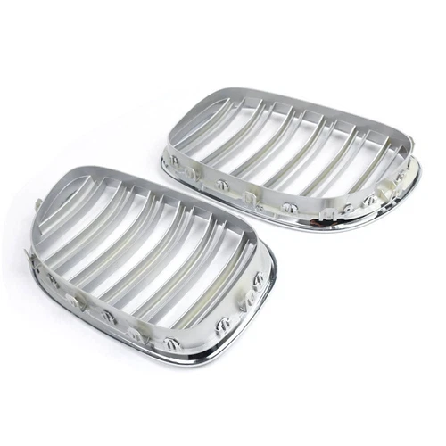 For BMW F01 F02 F03 F04 2009-15 2Pcs Chrome Dual Slat Front Bumper Kidney Grille - Picture 3 of 8