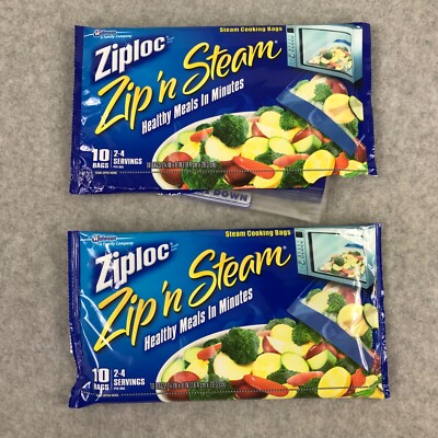 1 Pack +7 Ziploc Zip N Steam Cooking Microwave Ziplock Meal Prep 7x8''
