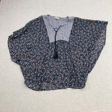 Style & Co Shirt Womens Large Blue Short Sleeve Flowy Sheer VNeck Lightweight