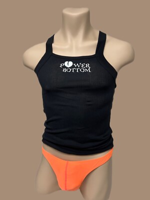 H.E.Arts Power Bottom custom print mens BLACK square cut cotton rib tank top