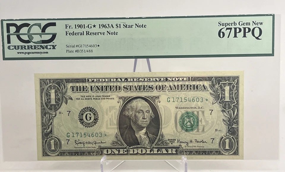 1963A $1 FRN Chicago **STAR** Fr. 1901-G* (G* Block) - PCGS 67 PPQ - Image 3 of 4