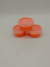 3 Tupperware Smidgets Pill Box 1 oz Mini Bowl Travel Containers Neon Orange NOS