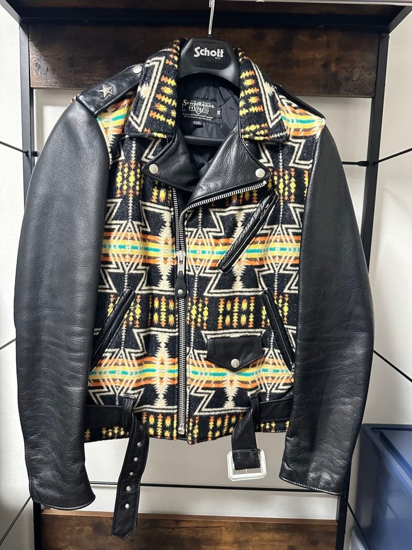 Schott Native American Pattern Riders Jacket Leat… - image 1