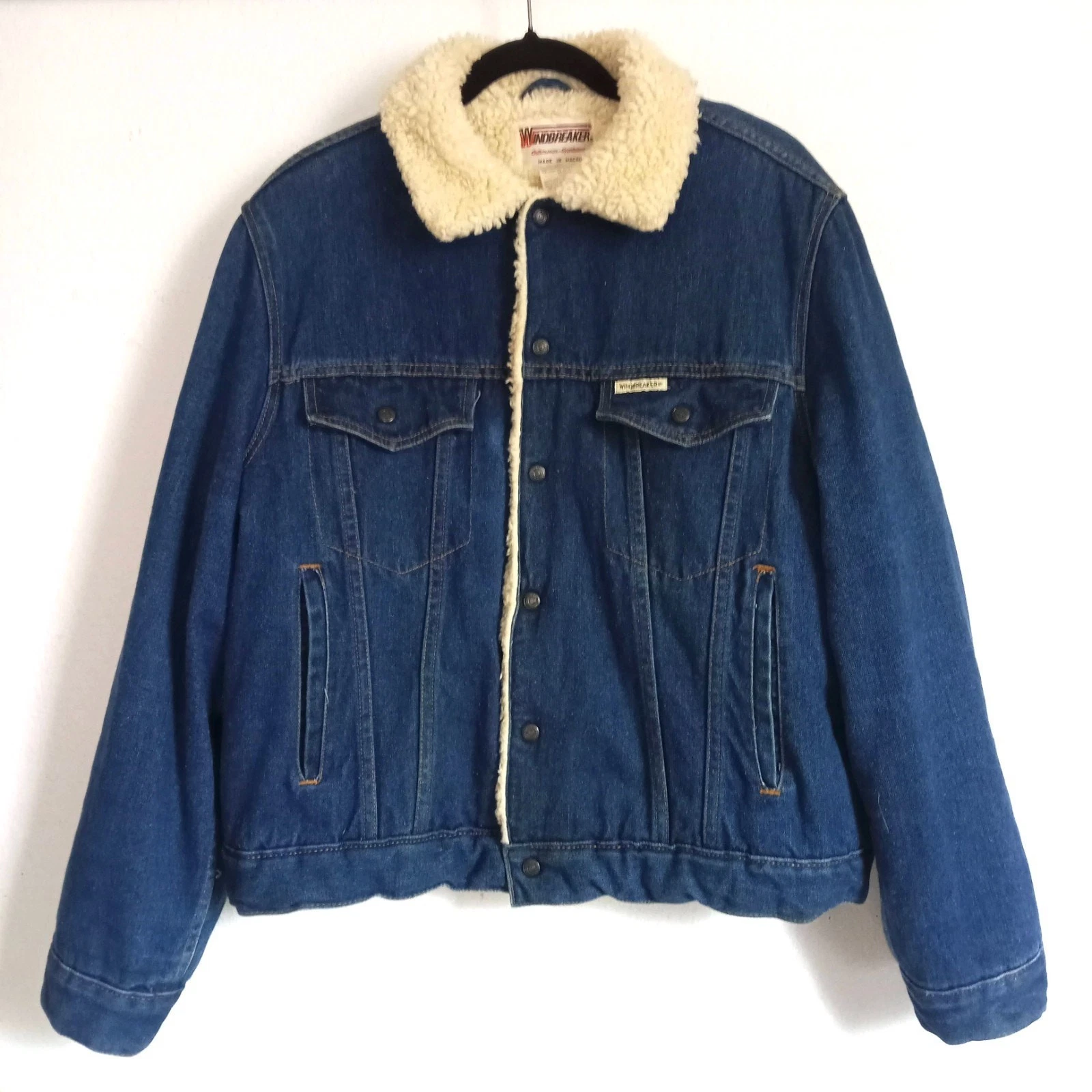 Vintage Denim Jacket Sherpa Lined XL Blue Jeans Fleece Trucker Pockets Snaps