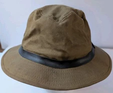 Vintage Filson Tin Cloth Packer Hat XL Tan Canvas Leather Band Seattle USA