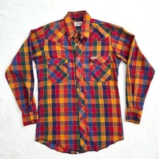 Vtg 70s Wrangler Rainbow Plaid Western Shirt Medium Pearl Snap Rodeo Cowgirl USA