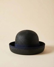 Vintage Bramsen Black Straw Statement Bowler Style Hat   Classic Mid-Century