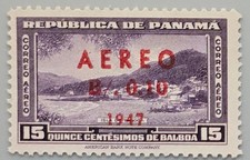Panama 1947 Airmail 15c Isla Taboga Red Overprint Aereo B/0.10 MNH Stamp